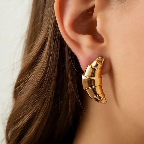 Croissant Stud Earrings Stainless Steel Gold Plated French Minimalist Vintage Chunky Jewelry For Women