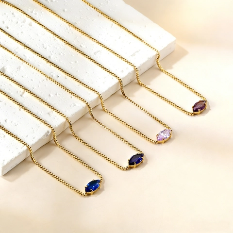 Elegant Marquise Cut Zircon Pendant Necklace Gold Plated Stainless Steel Box Chain Fashion Jewelry For Women
