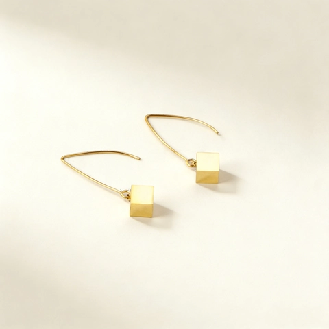 Boucles d'Oreilles Pendantes Cube Minimaliste Acier Inoxydable Plaqué Or Long Crochet Carré Géométrique Bijoux Femmes