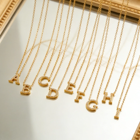 Collana Con Pendente Lettera Iniziale Strass Brillanti Acciaio Inossidabile Placcato Oro Gioielli Per Donna
