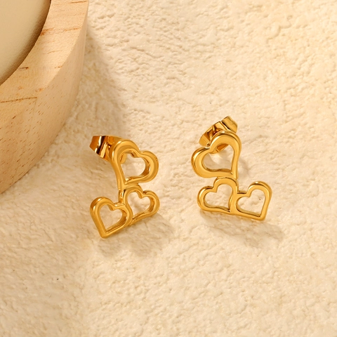 Asymmetric Stainless Steel Heart Star C-Shape Gold Hoop Stud Earrings For Women Minimalist Geometric Zirconia Fashion Jewelry Gift