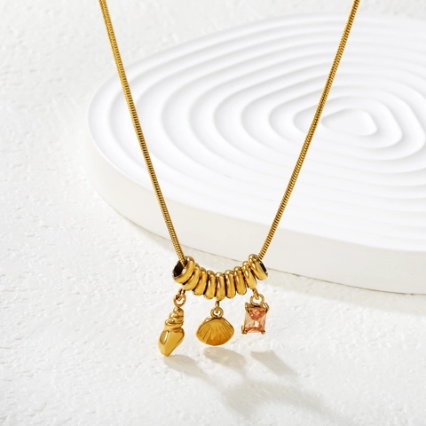 Fashion Women Stainless Steel Gold Plated Necklace With Heart Shell Flower Geometric Pendants Minimalist Jewelry