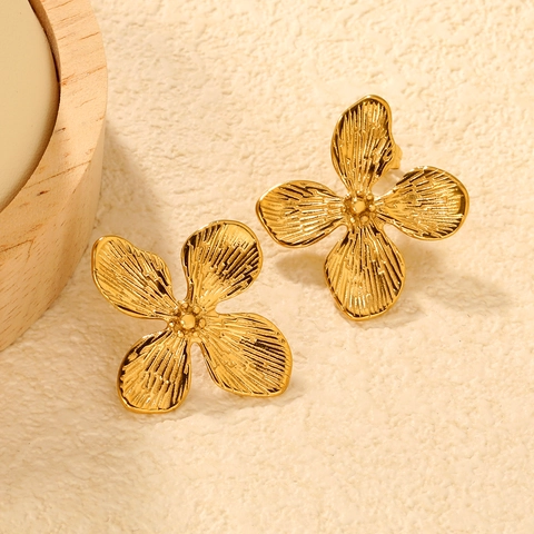 Stainless Steel Earrings 18K Gold Plated Tiger Eye Stone North Star Flower Bow Zircon Stud Jewelry For Women
