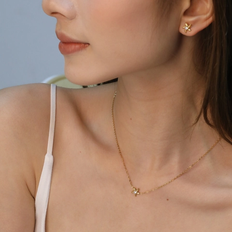 Collana Con Ciondolo Stella Marina E Orecchini Per Donna Acciaio Inoxidabile Zirconia Con Perno In Argento Elegante