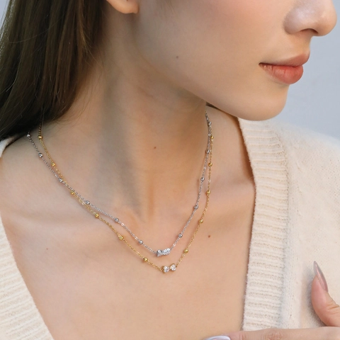 Elegante Collar Pulsera Anillo de Acero Inoxidable con Lazo Colgante de Corazón de Zirconia Joyería para Mujer Oro Plata Moda