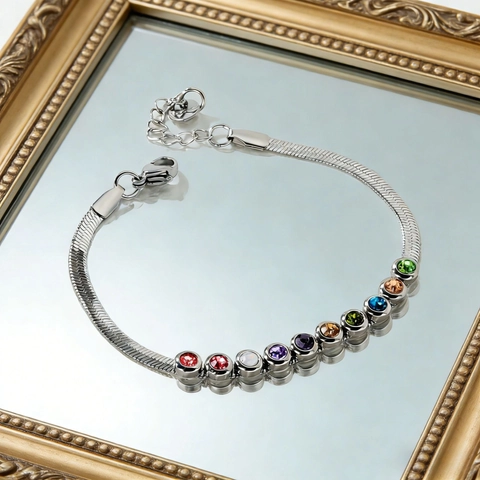Womens Stainless Steel Snake Chain Bracelet With Colorful Round Zirconia Adjustable Luxury Jewelry Finger Hand Ornament