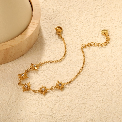 Achtpuntige Ster Hanger Armband Roestvrij Staal Zirkoon Ingelegd Verstelbare Fijne Ketting Sieraden Elegante Charm Voor Dames