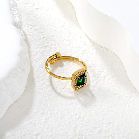 Stainless Steel Open Ring For Women 18K Gold Plated Zirconia Geometric Adjustable Fashion Finger Jewelry Accessories