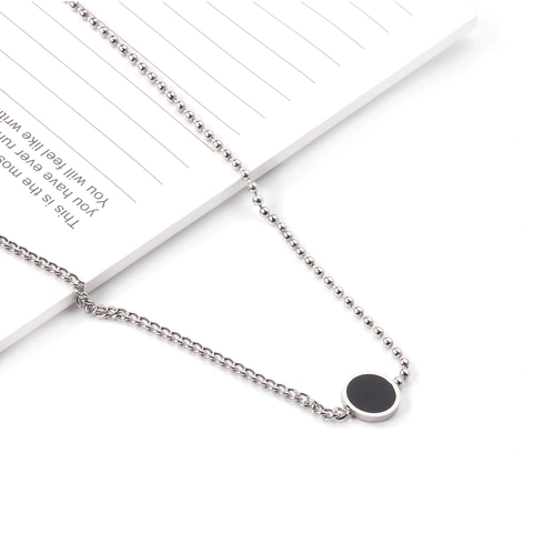 Asymmetrische Anhänger Halskette Edelstahl Vergoldet Schwarz Emaille Rund Scheibe Minimalistisch Schick Schmuck Für Damen