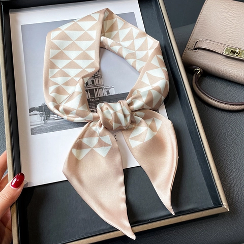 Fashion Geometric Triangle Print Skinny Scarf Polyester Satin Twilly For Handbag Hair Band Neck Tie Decorative Scarf Women
