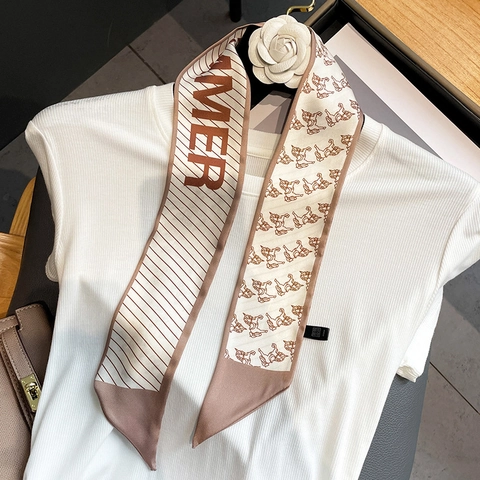 Retro Horse Print Satin Skinny Scarf Elegant Twilly Neck Tie Bag Decoration Hair Band French Style Women Accessory