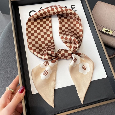 Sciarpa Sottile A Fiori E Scacchi Stile Francese In Raso Sintetica Twilly Per Donna Nastro Per Borsa Fascia Per Capelli