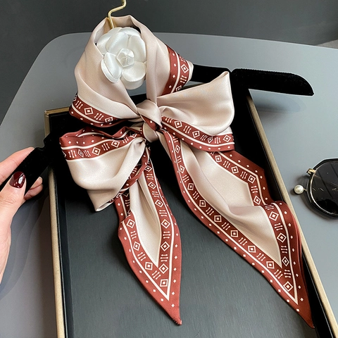 Elegante Pañuelo Largo Y Estrecho De Satén Sintética Estampado Geométrico Twilly Para Pelo Cuello Asa De Bolso Cinta