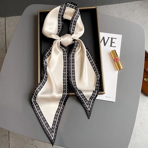 Elegante Pañuelo Largo Y Estrecho De Satén Sintética Estampado Geométrico Twilly Para Pelo Cuello Asa De Bolso Cinta