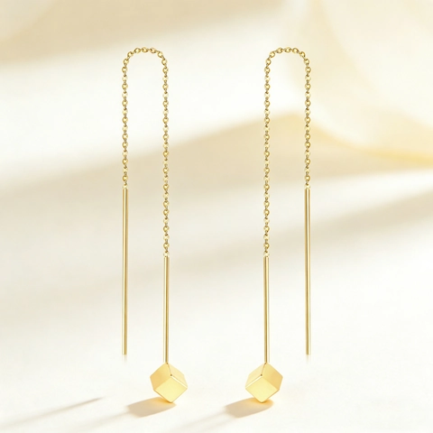 Minimalist Stainless Steel Gold Plated Threader Earrings For Women Long Chain Tassel Heart Star Cube Dangle Earrings Jewelry