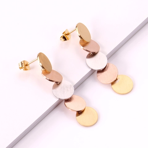 Geometric Drop Earrings Stainless Steel Gold Plated Layered Circular Square Heart Shape Jewelry For Women Antiallergic