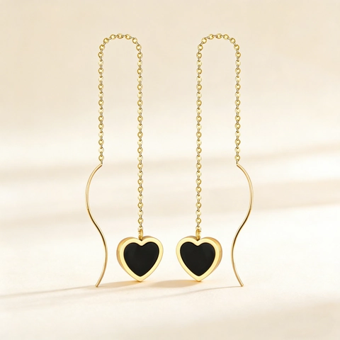 Stainless Steel Gold Plated Threader Earrings With Heart Star Shell Pendant Long Chain Drop Earrings For Women Jewelry Gift