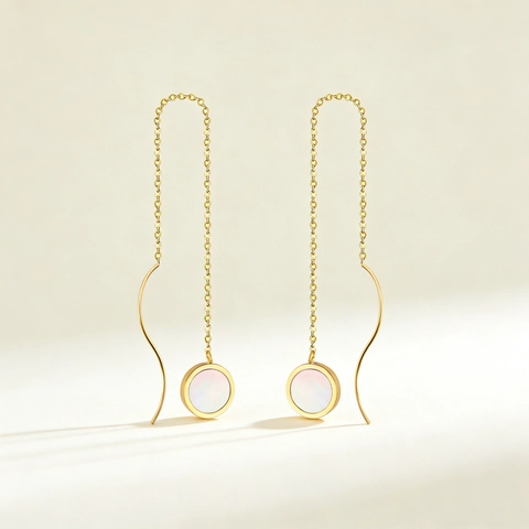 Stainless Steel Gold Plated Threader Earrings With Heart Star Shell Pendant Long Chain Drop Earrings For Women Jewelry Gift
