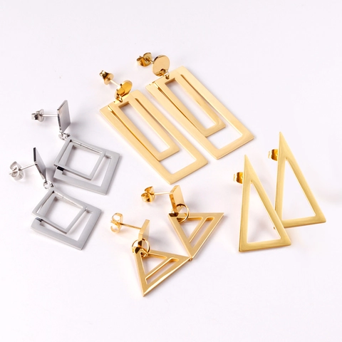 Orecchini Pendenti Geometrici Acciaio Inossidabile Oro Argento Minimalista Cavo Quadrato Triangolo Pendente Anti Allergico