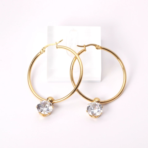 Roestvrijstalen Creolen Met Geometrische Hangers Van Zirkonia Kristal Antiallergeen Mode Sieraden Voor Dames Elegant