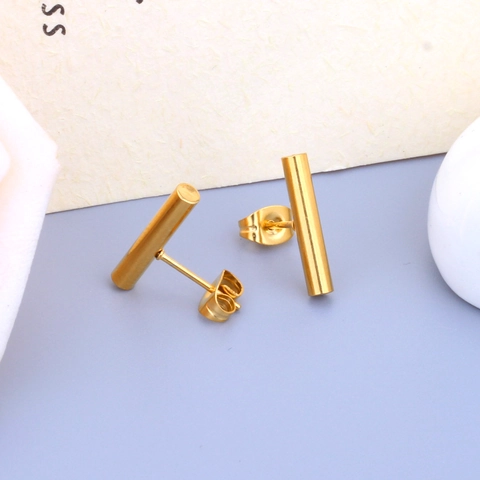 Minimalist Cylindrical Stud Earrings Gold Plated Stainless Steel Bar Geometric Jewelry For Women Simple Elegant
