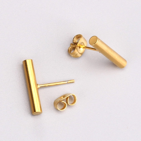 Minimalist Cylindrical Stud Earrings Gold Plated Stainless Steel Bar Geometric Jewelry For Women Simple Elegant