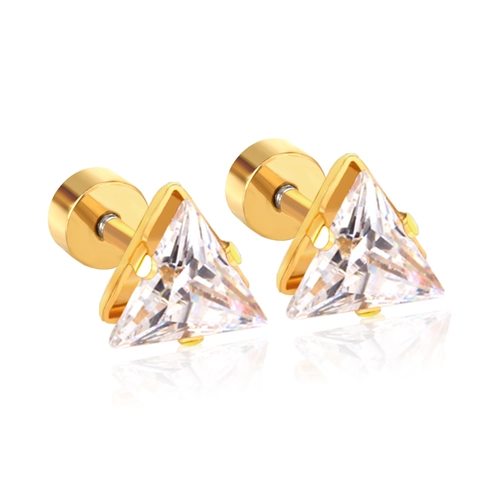 Geometric Zirconia Stud Earrings Stainless Steel Screw Back Heart Star Triangle Pear Piercing Jewelry For Women