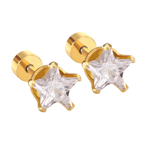Geometric Zirconia Stud Earrings Stainless Steel Screw Back Heart Star Triangle Pear Piercing Jewelry For Women