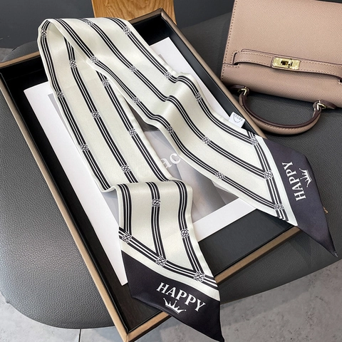 Fashion Gestreift Skinny Schal Satinngefühl Polyester Twill Mehrzweck Taschenwicklung Haarband Happy Brief Krone Druck