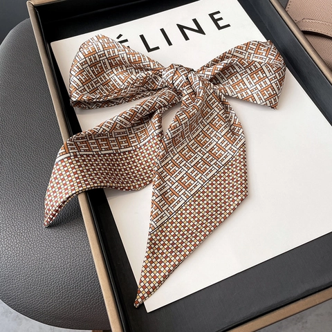 Women Skinny Satin Scarf Twilly Geometric Grid Pattern Fashion Neck Scarf Hair Band For Handbags Elegant Accessory