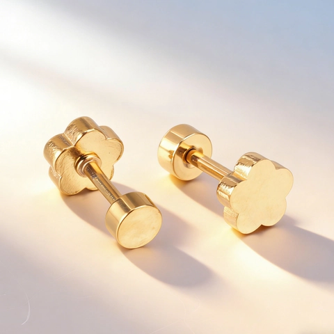 Stainless Steel Flower Star Crown Stud Earrings With Cubic Zirconia Gold Plated Twist Screw Back Minimalist Jewelry Women
