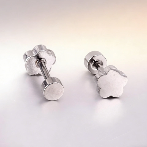 Stainless Steel Flower Star Crown Stud Earrings With Cubic Zirconia Gold Plated Twist Screw Back Minimalist Jewelry Women