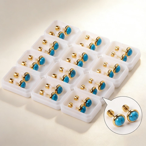 Edelstahl Stecker Ohrringe Blau Synthetischer Türkis Rund Geometrisch Minimalistisch Twist Schraubverschluss Schmuck Für Damen