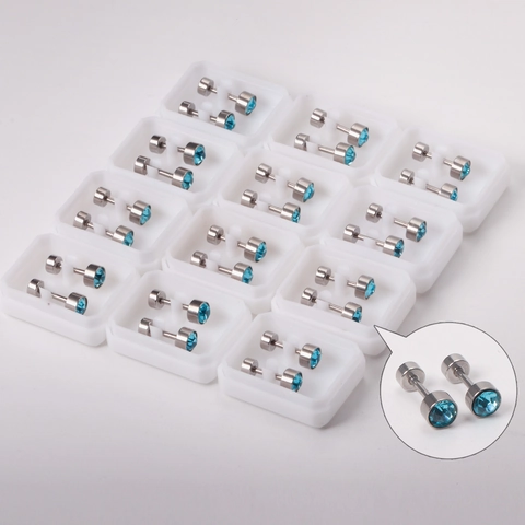 Stainless Steel Rhinestone Barbell Stud Earrings Minimalist Round Colorful Crystal Screw Back Piercing Jewelry Women
