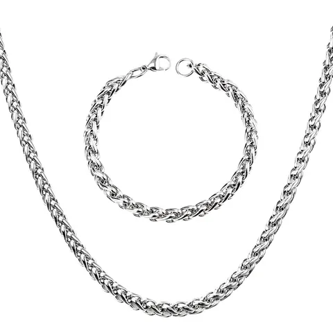 Collar Y Pulsera Para Hombre Cadena De Trigo Acero Inoxidable Trenzado Spiga Link Hip Hop Punk Gótico Joyería