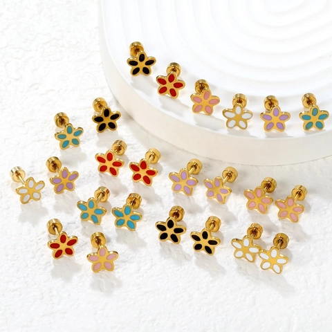 Orecchini a Bottone in Acciaio Inossidabile Margherita Fiore Corona Stella Cuore Libellula per Donna Ipoallergenico Vite Oro Argento Gioielli