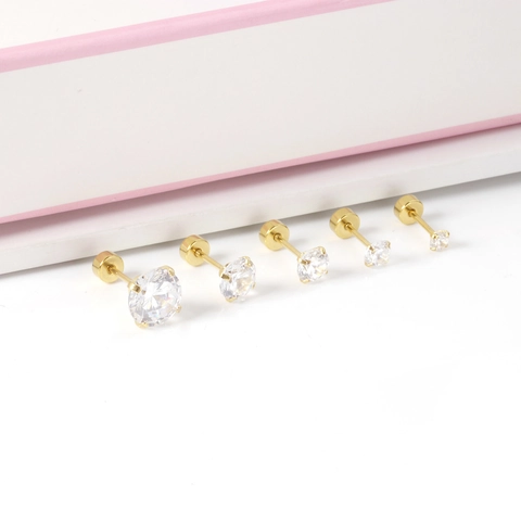Boucles d'Oreilles Clous en Acier Inoxydable Zirconium Rond Vis Arrière Or Argent Bijoux Minimalistes Femme
