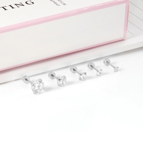 Orecchini A Lobo In Acciaio Inossidabile Zircone Quattro Artigli Tondo Zirconia Ipoallergenico Chiusura A Vite Per Donna