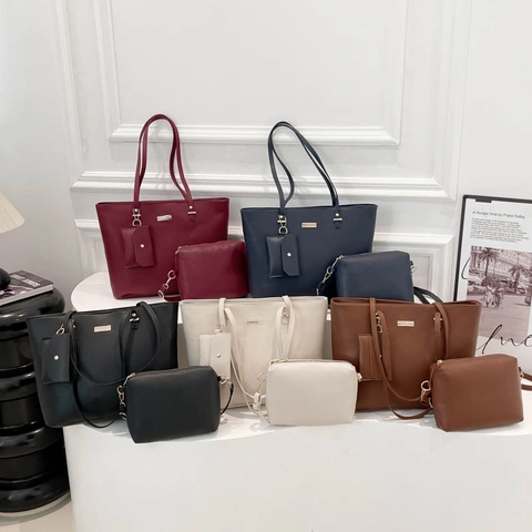 Large Capacity Women Tote Bag Crossbody Bag And Coin Purse Lychee Pattern PU Leather Elegant Fashion Commute