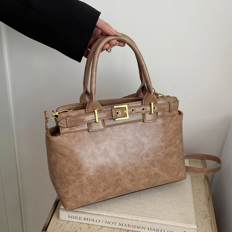 Borsa Tote In Pelle PU Vintage Grande Capacità Borsa A Mano Retrò Con Tracolla Regolabile Per Donne Moda Elegante Versatile