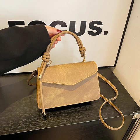 Retro Women Crossbody Bag Matte PU Leather Knot Handle Envelope Flap Handbag Elegant Shoulder Bag Versatile Daily