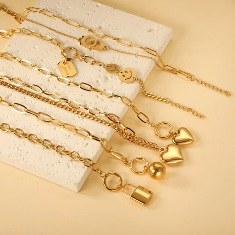 Trendy Stainless Steel Gold Silver Bracelet For Women Heart Smile Face Lock Handcuffs Double Layer Chain Jewelry Gift