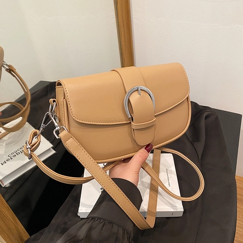 Vintage PU Leather Crossbody Saddle Bag For Women Fashion Underarm Shoulder Bag With Horseshoe Buckle Adjustable Strap
