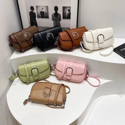 Vintage PU Leather Crossbody Saddle Bag For Women Fashion Underarm Shoulder Bag With Horseshoe Buckle Adjustable Strap