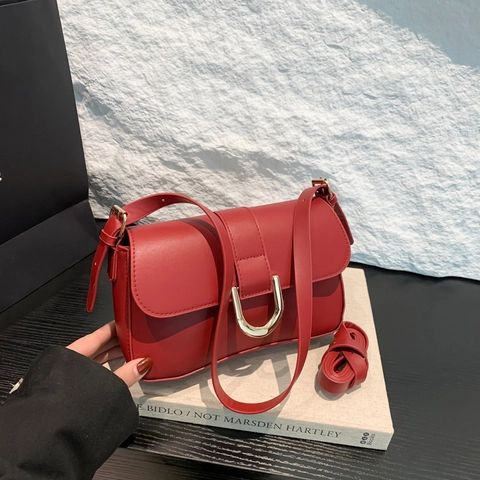Vintage Damen PU Leder Umhängetasche Kleine Quadratische Schultertasche Mit Hufeisenschnalle Für Den Täglichen Modeaccessoires