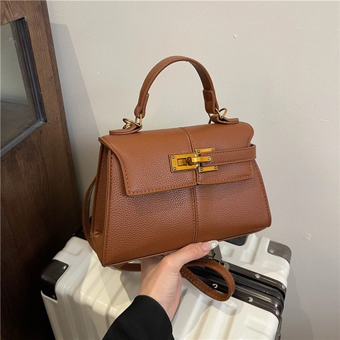 Borsa A Mano Donna Borsa A Tracolla Pelle PU Trama Lychee Chiusura In Metallo Girevole Elegante Moda Versatile
