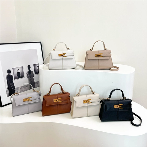 Borsa A Mano Donna Borsa A Tracolla Pelle PU Trama Lychee Chiusura In Metallo Girevole Elegante Moda Versatile