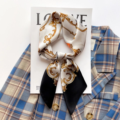 Elegant Square Scarf Mulberry Satin Vintage Baroque Equestrian Horse Print Luxury Fashion Accessory For Women