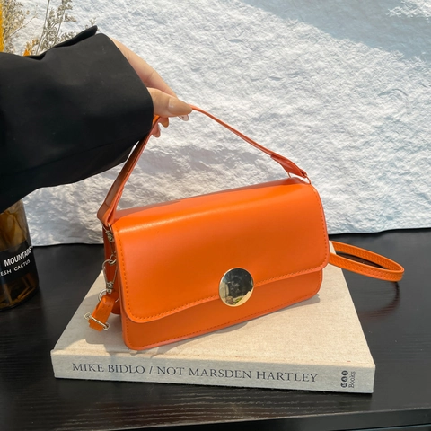 Bolso Bandolera Para Mujer Cuir PU Cuadrado Minimalista Bolso De Hombro Con Hebilla Redonda Dorada De Moda Elegante