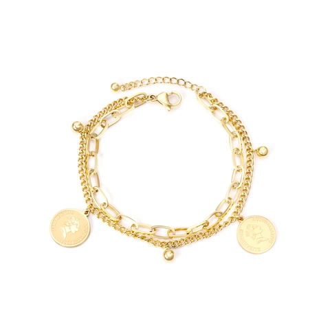 Minimalist Stainless Steel Double Layer Bracelet For Women Gold Silver Rose Gold Plated Heart Daisy Clover Coin Pendant Adjustable Fashion Jewelry